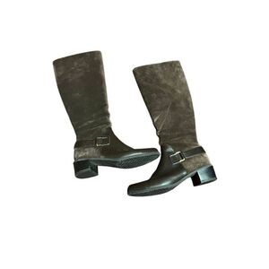 AEROSOLES WOMEN'S BROWN LEATHER & SUEDE EXTENDABLE CALF RIDING BOOTS SIZE 8M